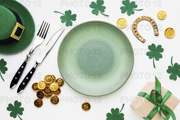Flat lay plate cutlery st patrick day