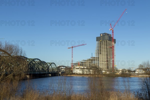 Elbtower construction project halted due to insolvency, construction site of the unfinished skyscraper at the Elbbrücken in Hafencity, Hamburg, Germany, Europe