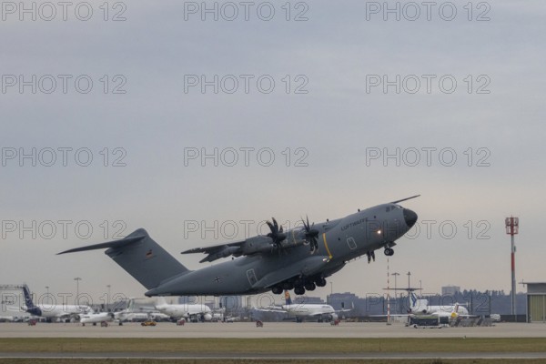 Airbus A400M military transport aircraft of the German Air Force landed at Stuttgart Airport with soldiers from Damascus and Cyprus. German Armed Forces