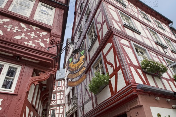 Timber-frame houses at Bernkastel, Bernkastel-Kues, Middle Mosel, Rhineland-Palatinate, Germany, Europe