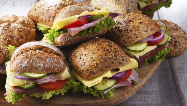 Ham and cheese sandwiches on the kitchen table