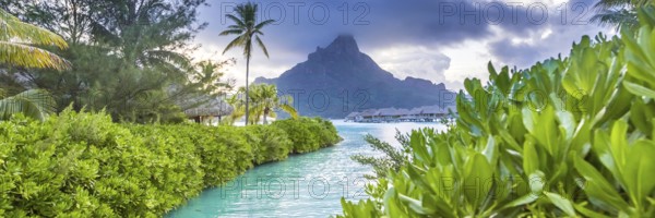 Bora Bora Island, French Polynesia. Web banner in panoramic view this amazing Beach