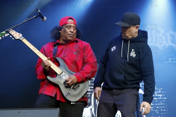 Ernie C, guitarist, and Ice-T (real name Tracy Lauren Marrow), rapper of Body Count ft. Ice-T during their European Tour 2024 live at the Zitadelle Spandau in Berlin on 11 June 2024