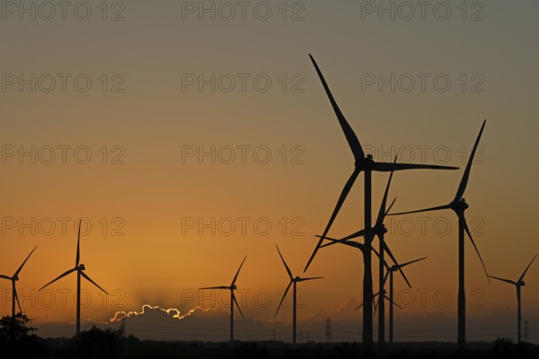 Abendrot, wind turbines, Leck, North Frisia, Schleswig-Holstein, Germany, Europe