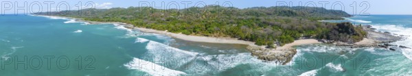 Aerial view, sandy beach and coast with waves, Playa Santa Teresa, Costa Rica, Central America