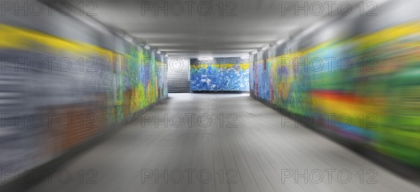 Art project by Martin Blumöhr, zoom effect, pedestrian subway Niwenhaus, Dom-Pedro-Straße, Munich, Bavaria, Germany, Europe