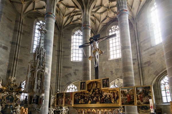 Interior view, Gothic vault, St Michael's Church, Schwäbisch Hall, Old Town, Kocher Valley, Kocher, Hohenlohe, Franconia, Baden-Württemberg, Germany, Europe