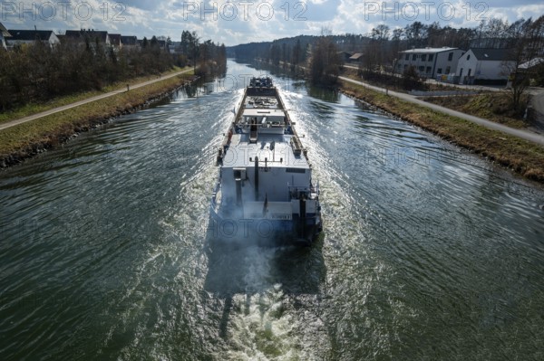 Cargo ship on the Main-Danube Canal, Möhrendorf, Bavaria, Germany, Europe