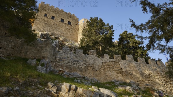 Morning light, St John's Fortress, Ascent to the Acropolis, Lindos, Rhodes, Dodecanese, Greek Islands, Greece, Europe