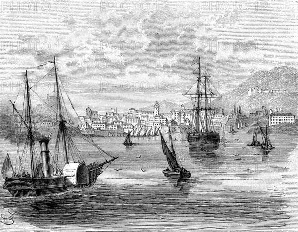View of Corfu in the Mediterranean, Greece, in 1869, Historical, digital reproduction of an original from the 19th century, Europe