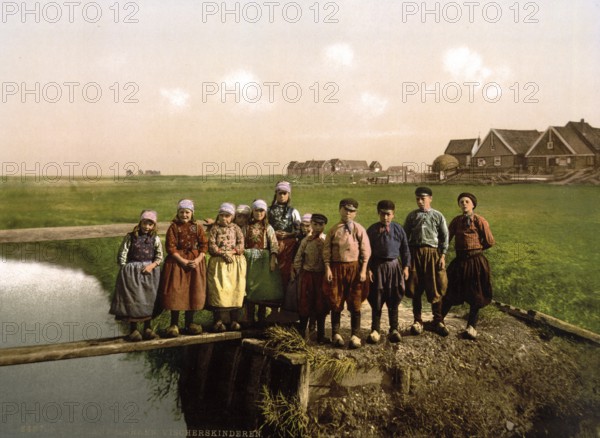 Native children, Marken Island, Holland, ca 1895, Historical, digitally restored reproduction from a 19th century original, Record date not stated