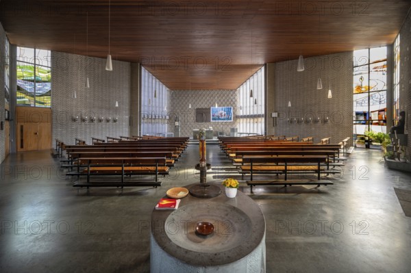 Interior of St Elisabeth's Church, church building from the 1970s, Möhrendorf, Middle Franconia, Bavaria, Germany, Europe