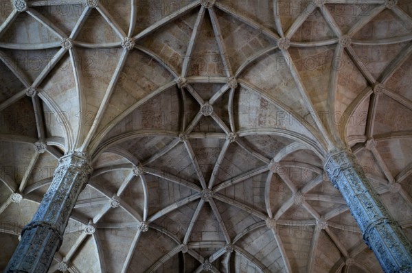 Interior view, ribbed vault, ceiling, monastery church Igreja Santa Maria de Belém, Hieronymite monastery Mosteiro dos Jerónimos, also Mosteiro de Belém, Belém, Lisbon, Portugal, Europe