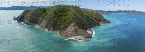 Aerial view, tropical island in the turquoise ocean, Tortuga Island, Puntarenas, Costa Rica, Central America