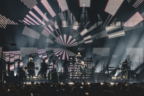 Neil Tennant (singer) and Chris Lowe (keyboarder) of the Pet Shop Boys live on Dreamworld: The Greatest Hits Live Tour at the Uber Arena Berlin on 06/07/2024