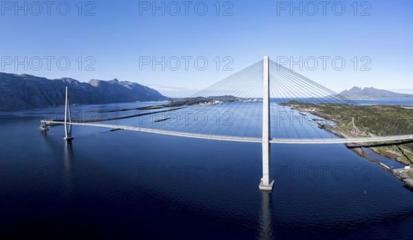 Panorama aerial view of Helgeland bridge, connecting Sandnessjøen with the norwegian mainland, NorwayF