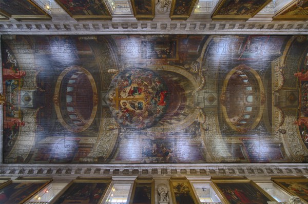 Interior view, coffered ceiling, ceiling painting, perspective painting, ceiling, church Igreja de São Roque, Lisbon, Portugal, Europe