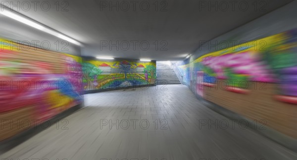Art project by Martin Blumöhr, zoom effect, pedestrian subway Niwenhaus, Dom-Pedro-Straße, Munich, Bavaria, Germany, Europe