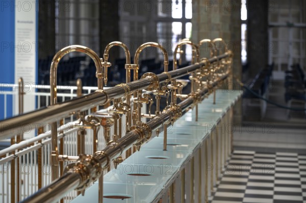 Historic medicinal water taps in the fountain hall, inaugurated in 1842, replaced by a new building in 1911, Bad Kissingen, Lower Franconia, Bavaria, Germany, Europe