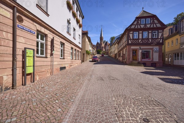 Untere Walldürner Straße with Evangelical Lutheran St John's Church in Miltenberg, Lower Franconia, Miltenberg district, Bavaria, Germany, Europe