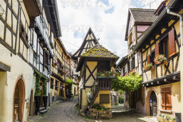 Medieval village and colourful half-timbered houses, Eguisheim, Plus beaux villages de France, Haut-Rhin, Alsace, Alsace, France, Europe