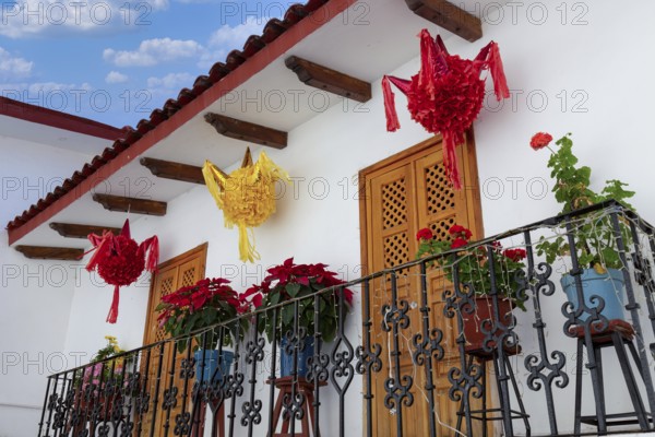 Mexico, Scenic Taxco colonial architecture and cobblestone narrow streets in historic city center near Santa Prisca church, Central America