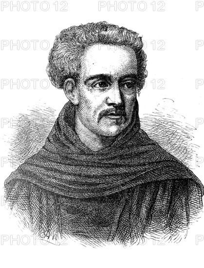 Abraham a Sancta Clara, also Abraham a Santa Clara, Johann Ulrich Megerle, 2 July 1644, 1 December 1709, a Catholic clergyman, preacher and Upper German writer, Historical, digital reproduction of an original from the 19th century