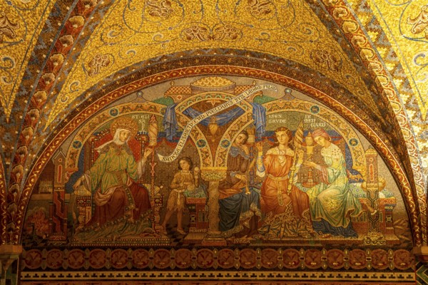 Glass mosaic of the Elisabeth Bower, medieval woman's chamber in the Wartburg in Eisenach, Thuringia, Germany, Europe