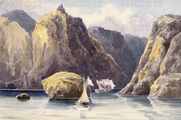Strait, Passage in the Azores, Portugal, digital reproduction of a painting by Charles Hamilton Smith (1776-1859), historical, Europe