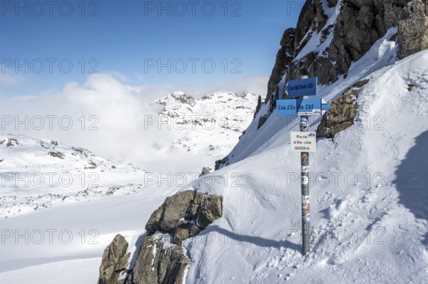 Scharte Porta d'Es-cha, ski tour Bündner Haute Route, Albula Alps, Rhaetian Alps, Grisons, Eastern Switzerland, Switzerland, Europe
