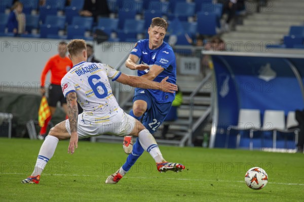 Football UEFA Europa League, 2024/25 season, matchday 2: TSG Hoffenheim v Dynamo Kiev. Picture: Dynamic advance by Alexander Prass (22, Hoffenheim)