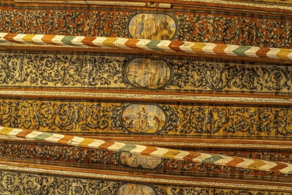 Wooden ceiling of the Church of the Holy Spirit in the Hanseatic city of Wismar, Mecklenburg-Western Pomerania, Germany, Europe