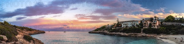 Sunset over Cala Mendia, Porto Cristo, Majorca, Spain, Europe