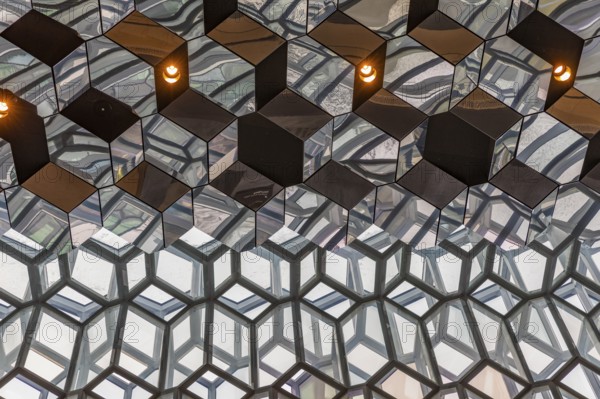 Harpa Concert Hall and Congress Centre, interior view, artistic modern architecture, Reykjavik, Reykjanes Peninsula, Sudurnes, Iceland, Europe