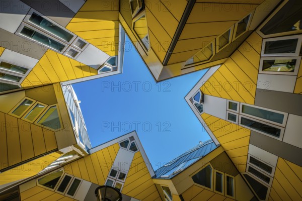 ROTTERDAM, NETHERLANDS, MAY 11, 2017: Cube houses innovative cube-shaped houses by architect Piet Blom with main idea to optimize space in Rotterdam, Netherlands, now became a tourist attraction