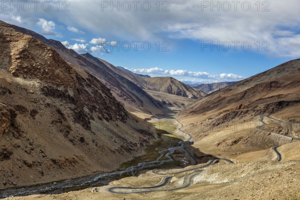 Manali Leh road near Tanglang la Pass, mountain pass in Himalayas along the Leh-Manali highway. Ladakh, India, Asia