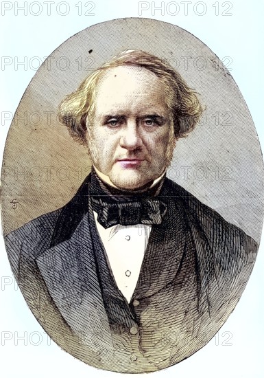 George Peabody, 18 February 1795, 4 November 1869, was a businessman and investment banker, as well as the greatest philanthropist of his time in the United States and Great Britain, Historic, digitally restored reproduction of a 19th century original