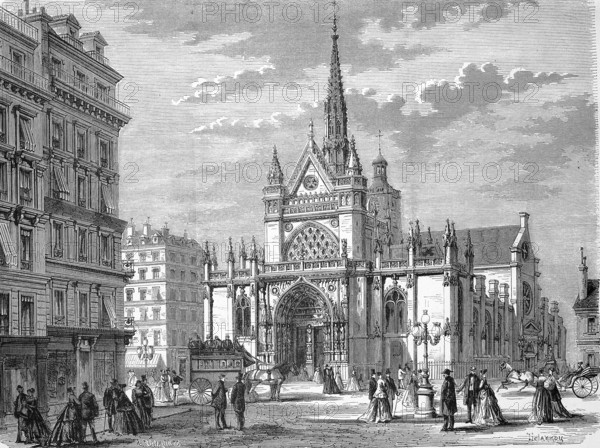 The Catholic parish church of Saint-Laurent in Paris was begun in the 15th century in the late Gothic style and completed in the 18th century, 1869, France, Historic, digitally restored reproduction of a 19th century original, exact original date unknown, Europe
