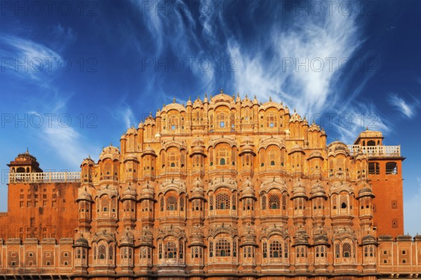 Famous Rajasthan Indian landmark, Hawa Mahal palace (Palace of the Winds), Jaipur, Rajasthan, India, Asia