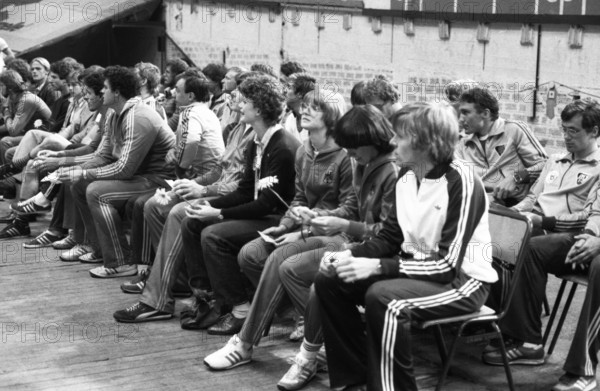 The Yes and No to the 1980 Moscow Olympics brought protesters to the Westfalenhalle on 20.4.1980 in Dortmund, Germany, Europe