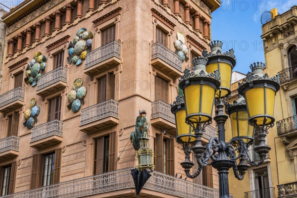 The Umbrella house, house, facade, on Rambla Street in Barcelona, Spain, Europe