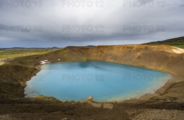 Volcanic crater with blue lake, volcanic lake, crater lake Viti at the central volcano Krafla, Myvatn, North Iceland, Iceland, Europe