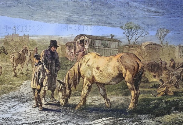 The old friend, old horse in a camp of the travelling people, 1869, France, Historic, digitally restored reproduction of an original 19th century painting, exact original date unknown, Europe