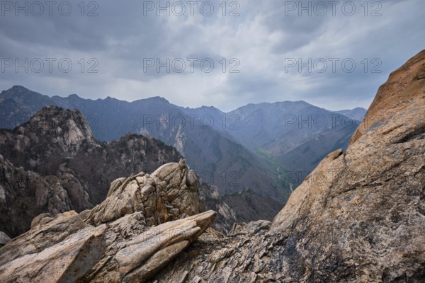 Rocks and stones in cloudy weather. Seoraksan National Park, South Korea, Asia