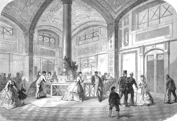Noble People in the Drinking Hall of Baden-Baden, 1869, Germany, Historic, digitally restored reproduction of a 19th century original, exact original date unknown, Europe