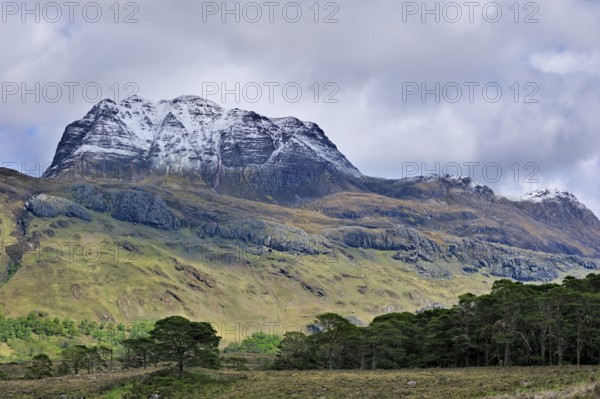 Mount Slioch covered with snow in spring, Wester Ross, Highlands, Scotland, UK