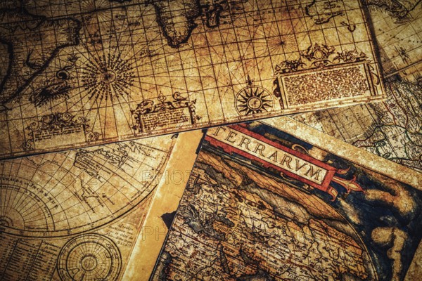 Travel geography navigation concept background, old vintage ancient world maps