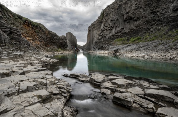 Stuðlagil Canyon, turquoise river between basalt columns, Egilsstadir, Iceland, Europe