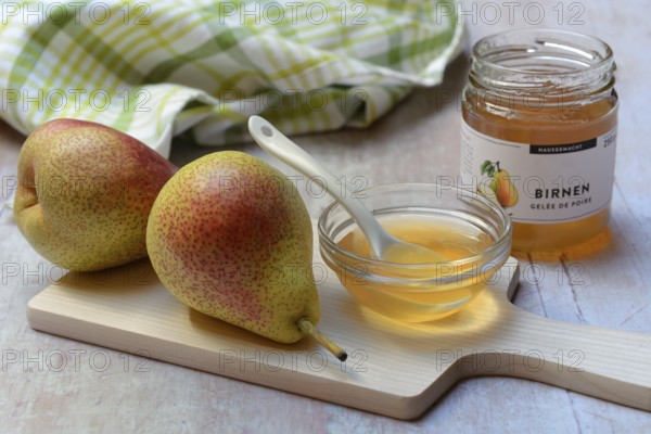 Pear jelly in peel and jar, pears