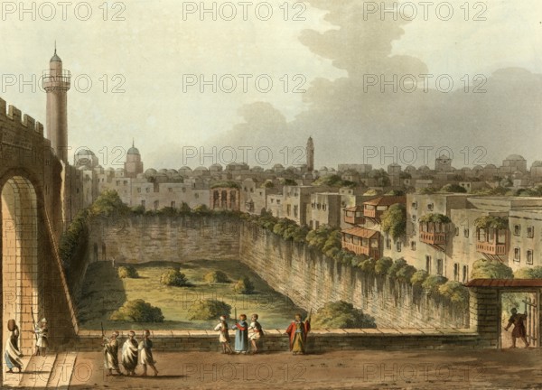 Historical Palestine, Pool of Bethesda Jerusalem, Historical, digitally restored reproduction from an early 19th century original, date unknown